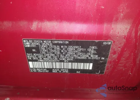 2008 Toyota Rav4 from USA, damaged, VIN JTMBD33V286080979